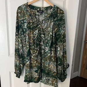 Green & Brown Paisley Button Down Blouse Sz 26/28